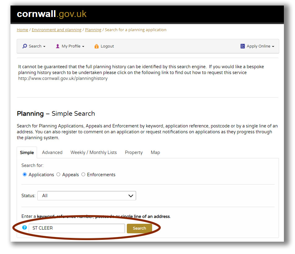 Planning Search Page