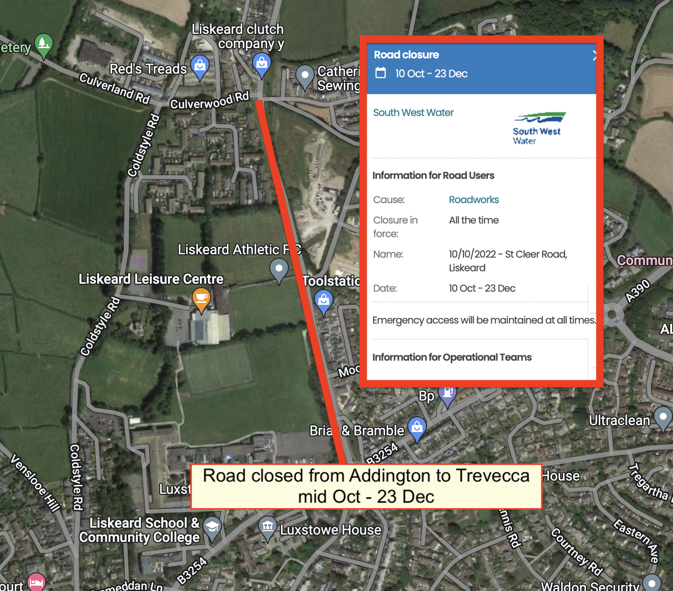 Road Closure 10 Oct - 23 Dec 22